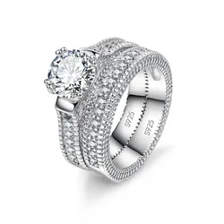 Elegant Sterling Silver Couple Rings with Sparkling Cubic Zirconia Stones - 8