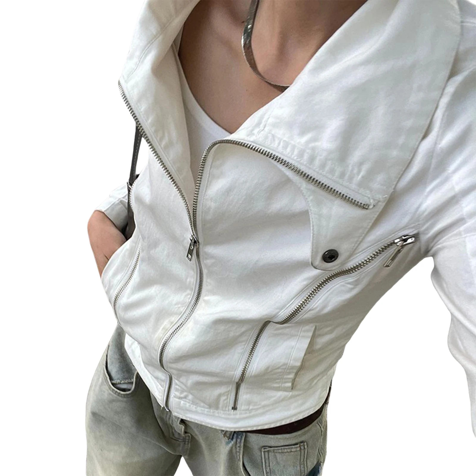 

Women Streetwear Jacket Loose Zipper Windbreaker Turn-down Collar Coats Retro Y2k Bomber Jacket Cargo Punk Gothic Clothes