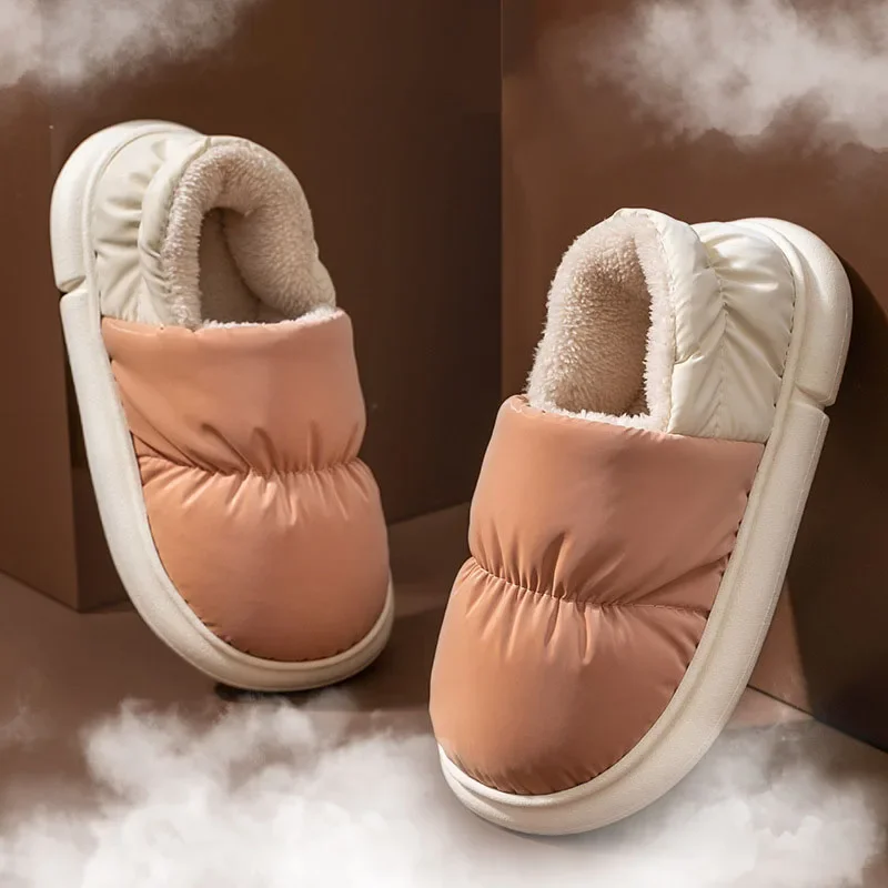 

Winter Women Slippers 2023 Nw Waterproof Warm Plush Household Slides Indoor Home Non-Slip Thick Sole Furry Shoes for Couples