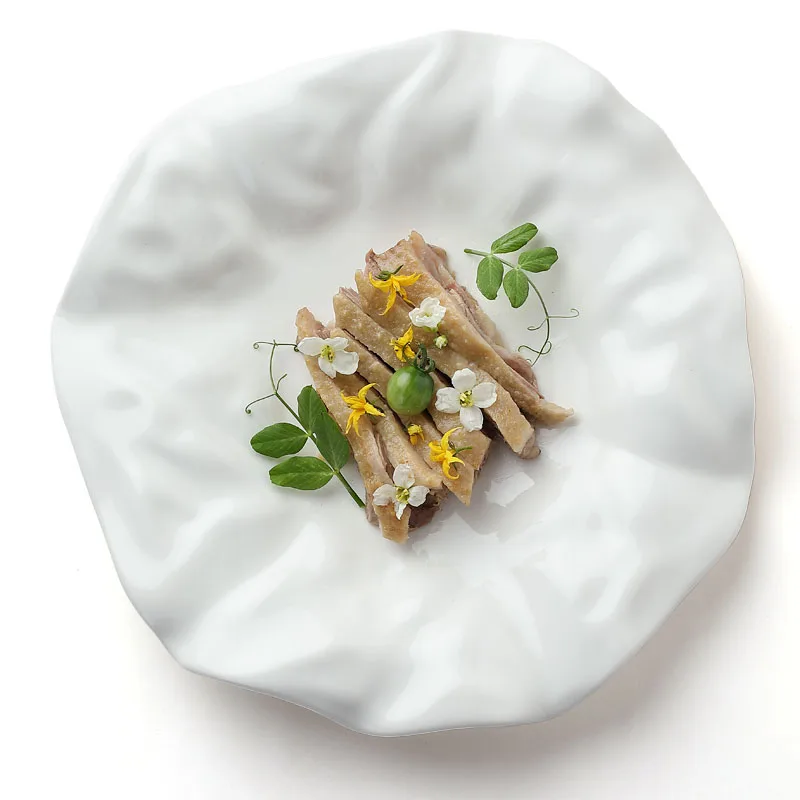 French Ceramic Tableware Irregular White Ceramic Western Plate Creative Pleated Paper Plate Restaurant Fruit Tray Dumpling, fruit plate, ceramic dessert plates
