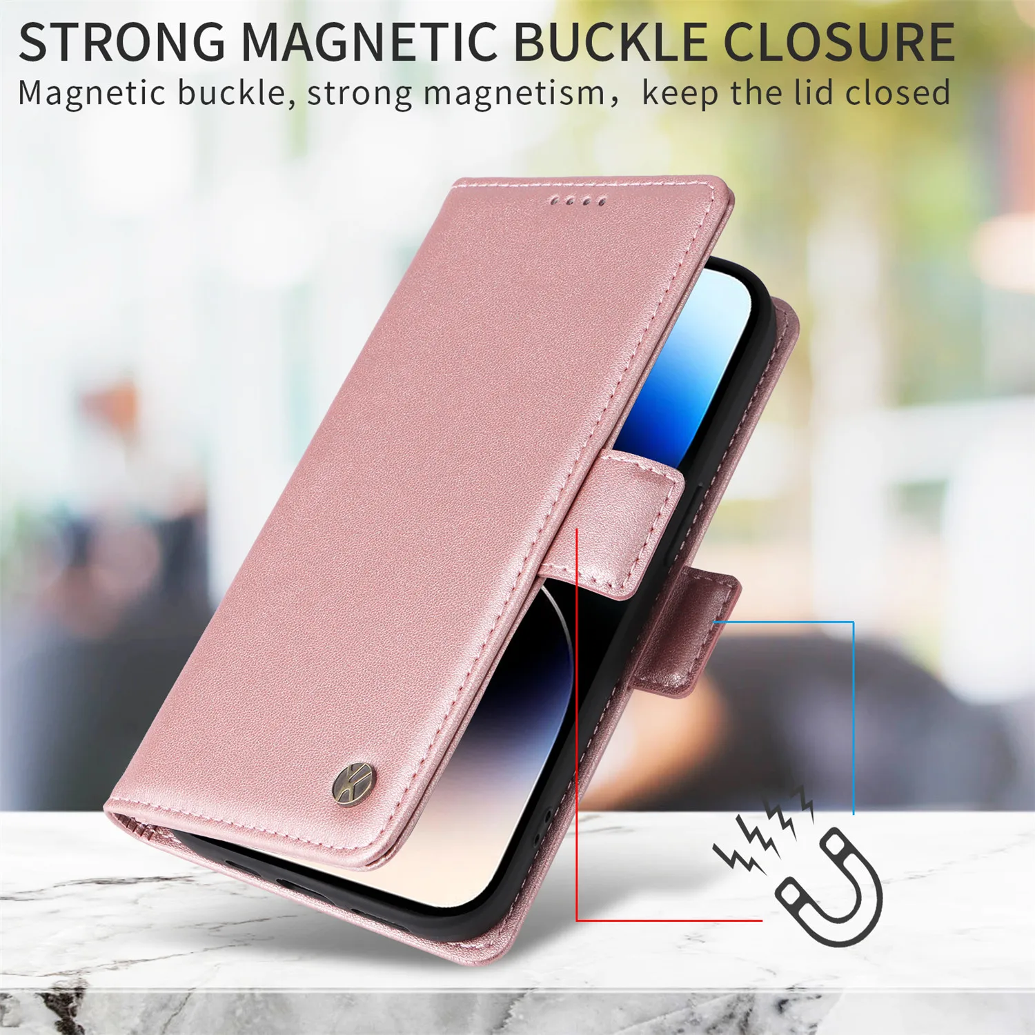 Leather Wallet Flip Case with Stand and Card Holder - Elegant Phone Book Cover