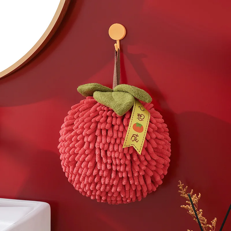 Toalla de mano de chenilla bola roja lazo colgante secado rápido cocina baño poliéster - Imagen 11 de 14