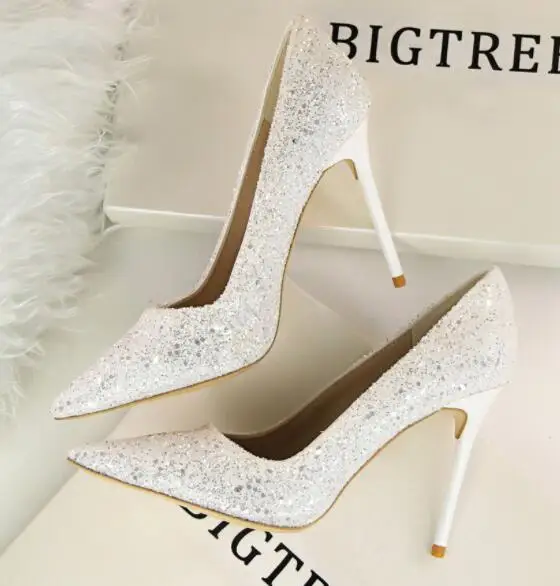 M dress Shoes Glitter Rhinestones Women Pumps Crystal Bowknot Satin Sandals Summer Transparent Shoes High Heels Party Prom Desig 6