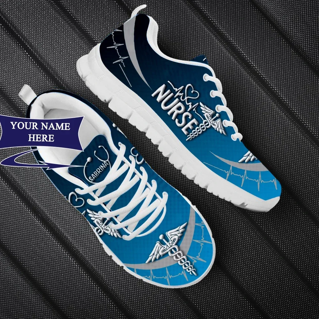 Nursing Medical Design Vulcanized Shoes Comfortable Casual Gym Outdoor Running Sneakers Lace Up Print Flats Footwear