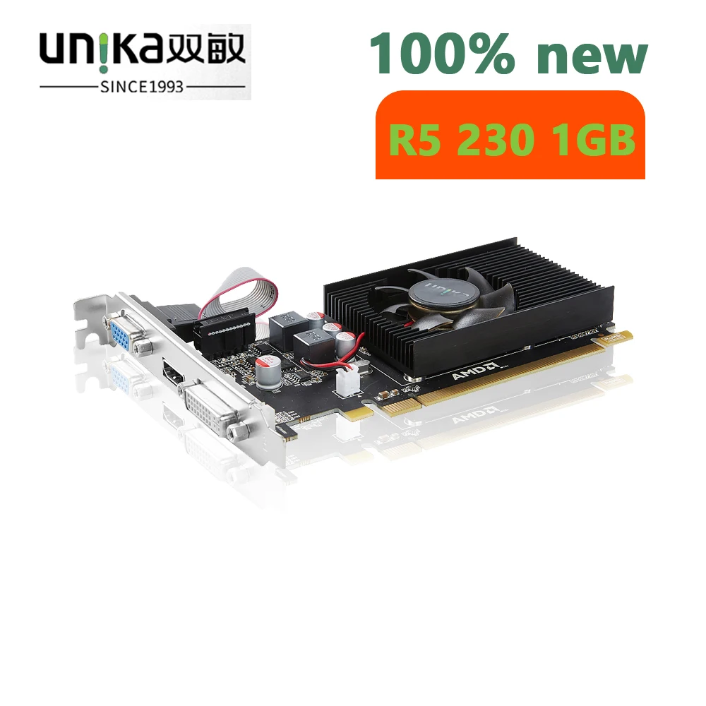 

Brand UNIKA R5 230 1G Graphic Card For Radeon R5 230 Series R5230 1GB Video Cards multi-screen output Graphics VGA Map 100% NEW