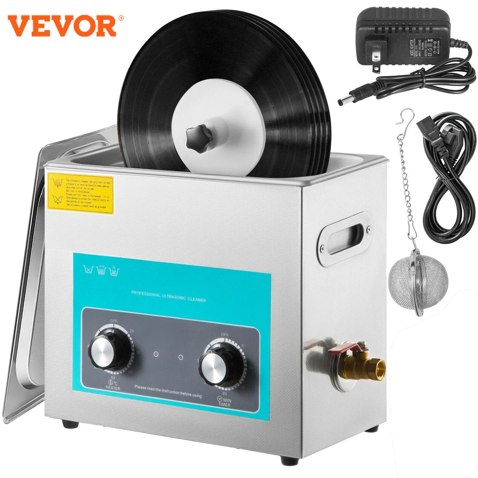 

VEVOR 6L Knob Ultrasonic Vinyl Record Cleaner Mini Portable Washing Machine Ultrasound Dishwasher Contact Lenses Dental Jewelry