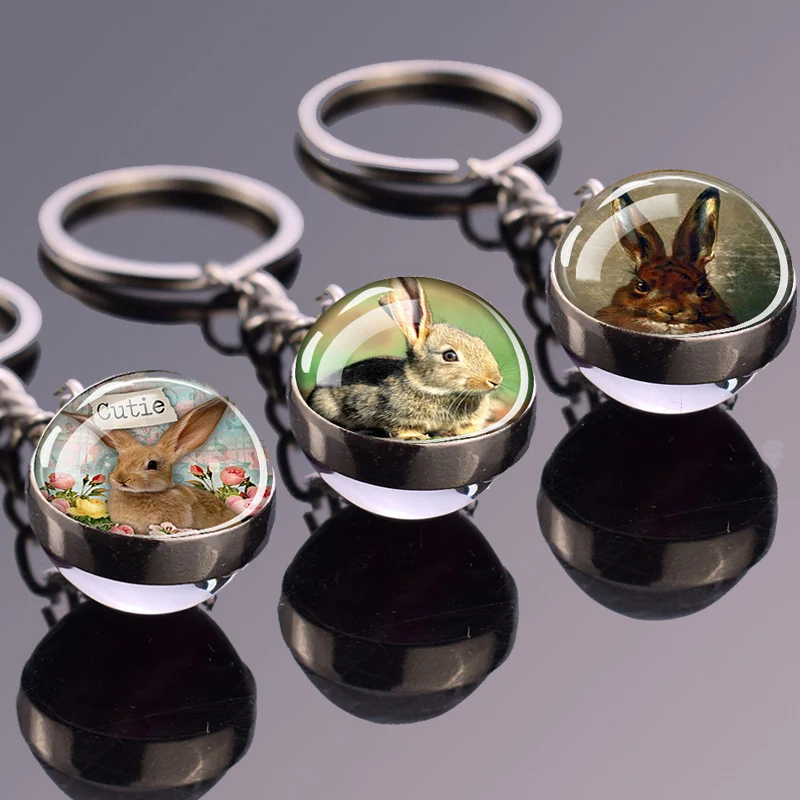 Rabbit Cute Keychain Animal Anime Keychains Cartoon Pattern Double Side ...