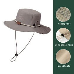 Men's Waterproof Anti-UV Embroidered Bucket Hat with Leather Label and Wide Brim - 55-60cm (XMZ263 grey)