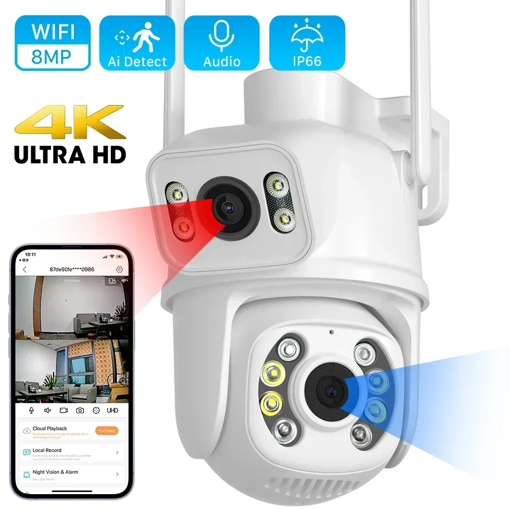 

IP-камера с датчиком присутствия, 8 Мп, PTZ, Wi-Fi, ночное видение, 4 МП, 1080P