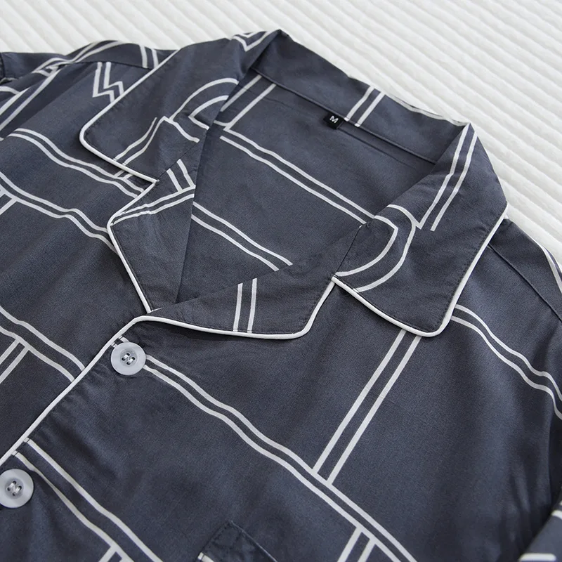 Spring and summer new men's pajamas long-sleeved trousers two-piece set 100% viscose thin homewear set cardigan large size sleep