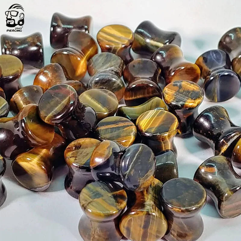 Piercing Jewelry Body Piercing Earrings Ear Piercing Jewelry Body Piercing Jewelry Body Jewelry 2pcs Yellow Tiger Eye Organic Flesh Stone Plugs and Tunnels Earring Ear Stretcher Expander Ear Gauges Piercing Women Men 6-25mm