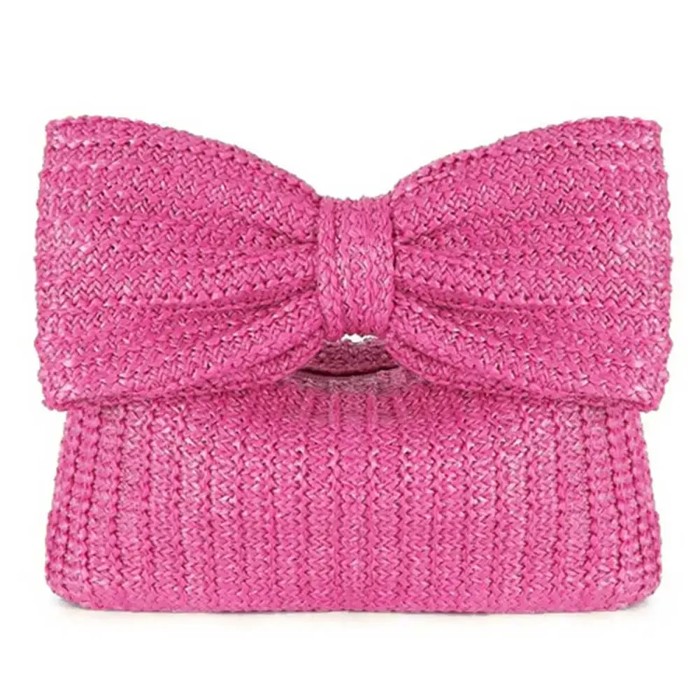 Women Bow Purse Summer Straw Woven Clutch Bag Chic Luxury Design Handbags Vacation Beach Tote Bag Formal Party Wedding Bag