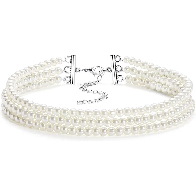 2025 Nouveautés Mode Multicouche Élégant Collier Ras Du Cou En Perles Blanches Pour Femmes Perlé Fait Main Mariage Banguet Collier Bijoux Vintage_voghion.com