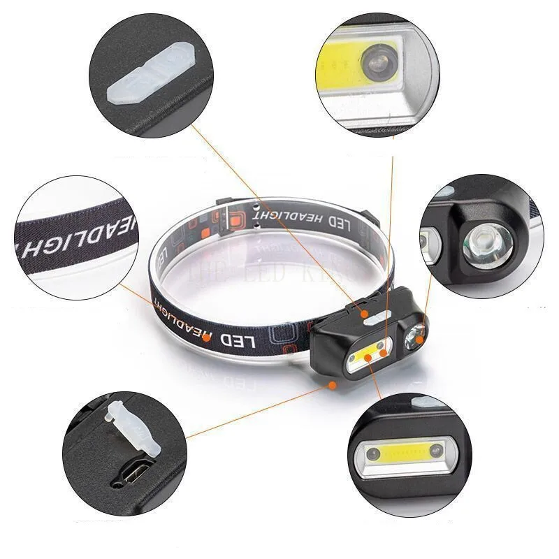 Led Headlights Flashlight Outdoor 18650 Battery Bulbs Q5 COB Lithium Ion Camping Cycling Portable Mini Headlamp Fishing head flashlight cob headlamp bike headlight