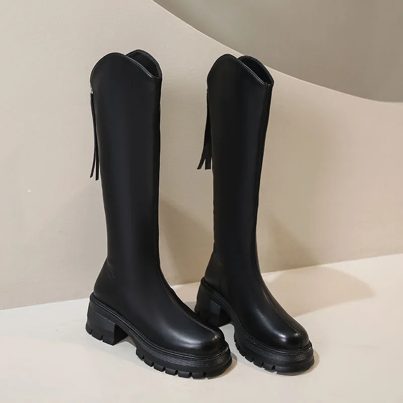 Long Tube Boots For Women 2025 Winter New Height Increasing Knight Boots Thick Heel Retro Long Boots For Women Versatile Women'S
