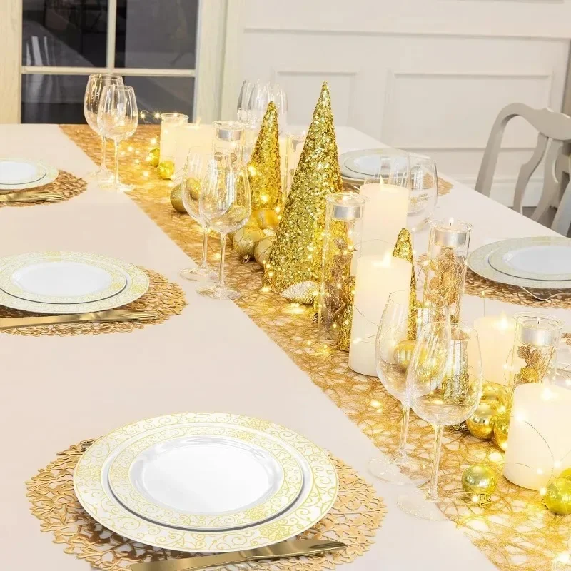 150 Pieces Disposable Plates Plastic Dinnerware Set for 25 Guests: Dinner Plates, Dessert Plates, Forks, Spoons, Knives, Cups