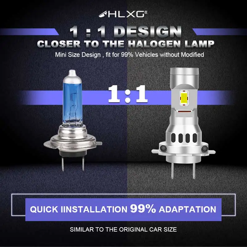 HLXG Turbo H7 LED CANBUS Lights 110W 25000Lm Mini Head Lamps 3580 CSP Wireless Car LED Headlight Bulbs with Fan 6000K White 12V