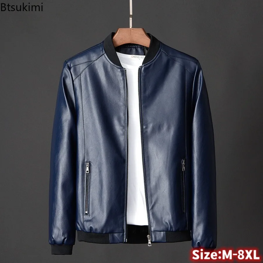 

2023 Autumn Leather Jacket Coat Men Bomber Motorcycle PU Jacket Causal Vintage Black Biker Pocket Zipper Jackets Plus Size M-8XL