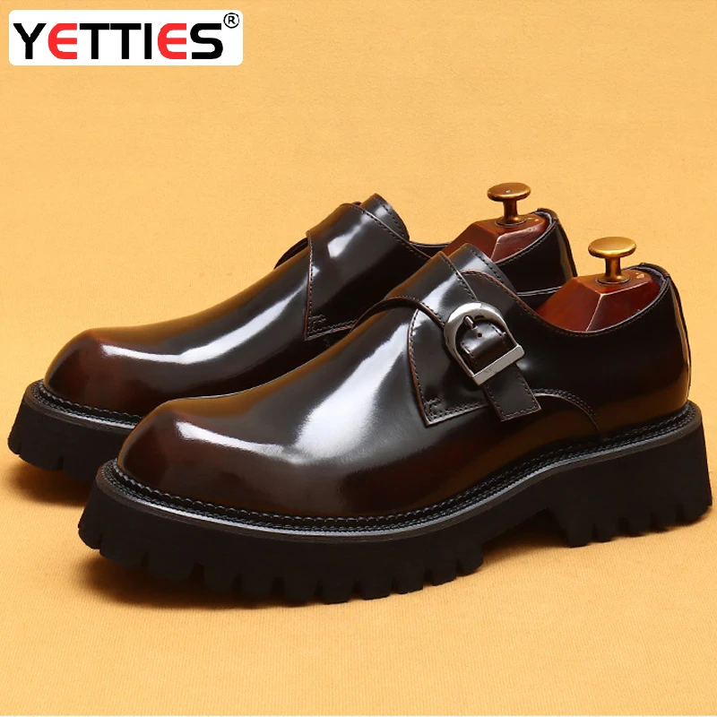 Mens Leather Dress Shoes British casual leather shoes genuine leather formal business men shoes thick soled Oxford patent Derby