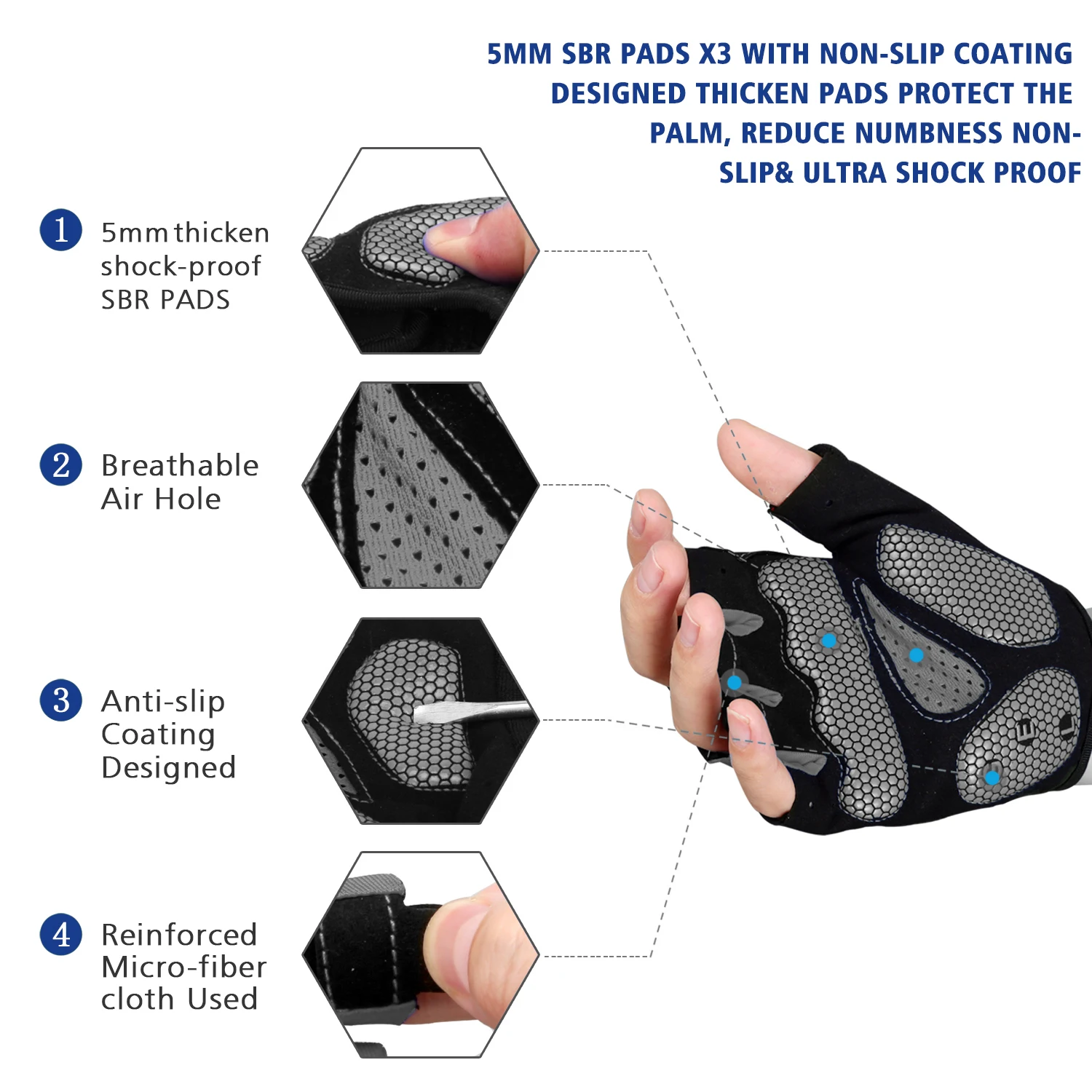 Bike Gloves Half Finger 5MM Gel Pads Breathable Mountain Road Cycling Shock-absorbing for Men cycling gloves