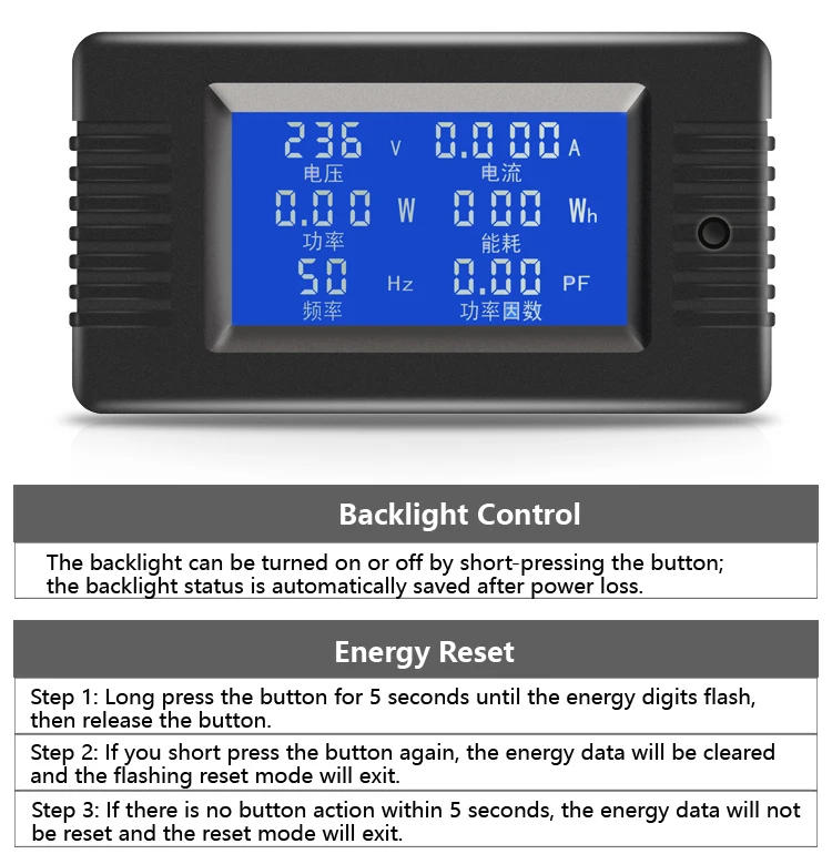 PZEM-022 English Ver. AC Digital Multi-Functional Power Monitor LCD Display AC 8
