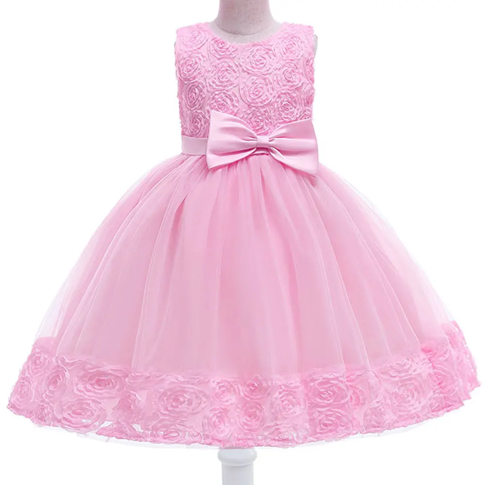 

Organza Robe Princesse Fille Rose Floral Applique Christmas Dress Summer Daily Cute Gift Vestido Niña Waist Bow Tie Kids Dresses