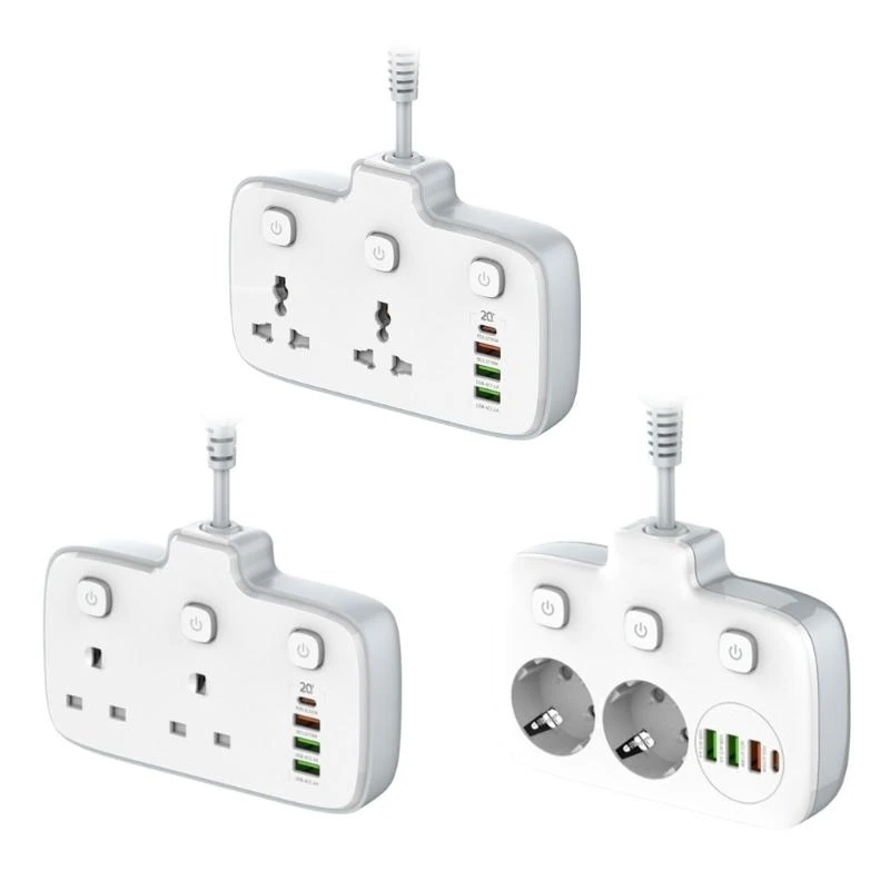 PD20W 전원 스트립 서지 보호자 플랫 플러그 단락 코드 2 아울렛 4 홈 기숙사 사무실을위한 USB 포트