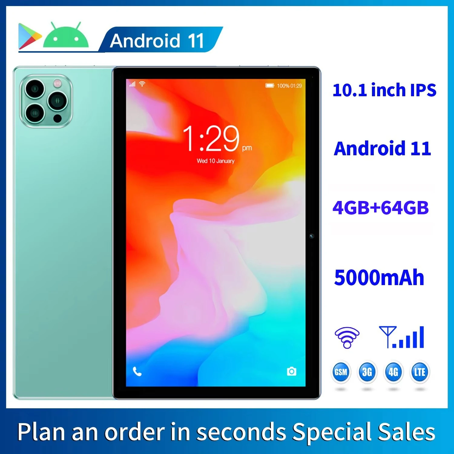 BDF 10.1 Inch Tablet Android 11, 4GB RAM 64GB ROM,1TB Expand,1280×800 IPS Screen 5000MAH Battery,GMS 3G Network,WiFi