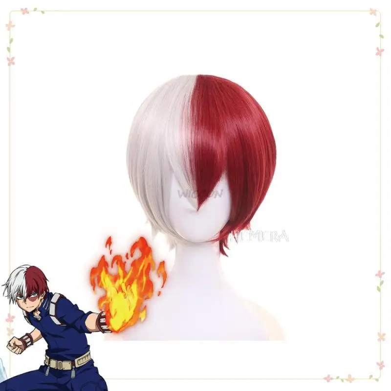 

Косплей-костюм Todoroki Shoto из аниме Моя геройская Академия Тодороки шото парик только Косплей Костюм половина красного с половиной белого парика