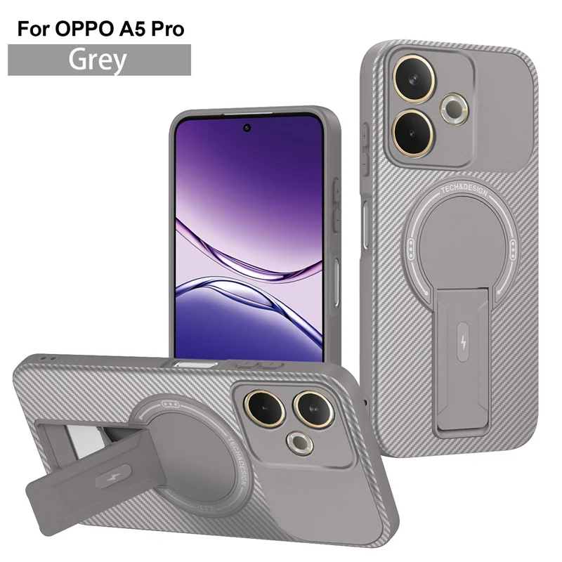 Carbon Fiber Pattern Armor Phone Case with Magnetic Wireless Charging and Foldable Stand