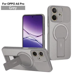 Carbon Fiber Pattern Armor Phone Case with Magnetic Wireless Charging and Foldable Stand - OPPO A5 4G (Grey)