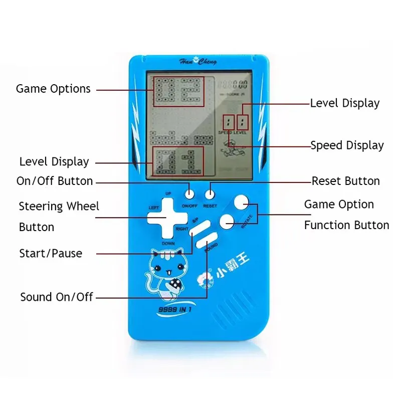 Retro Classic Handheld Game Console -Blue Backlit Screen Built-in Games Electronic Pocket Game Player Toy Gift for Boys Kids​