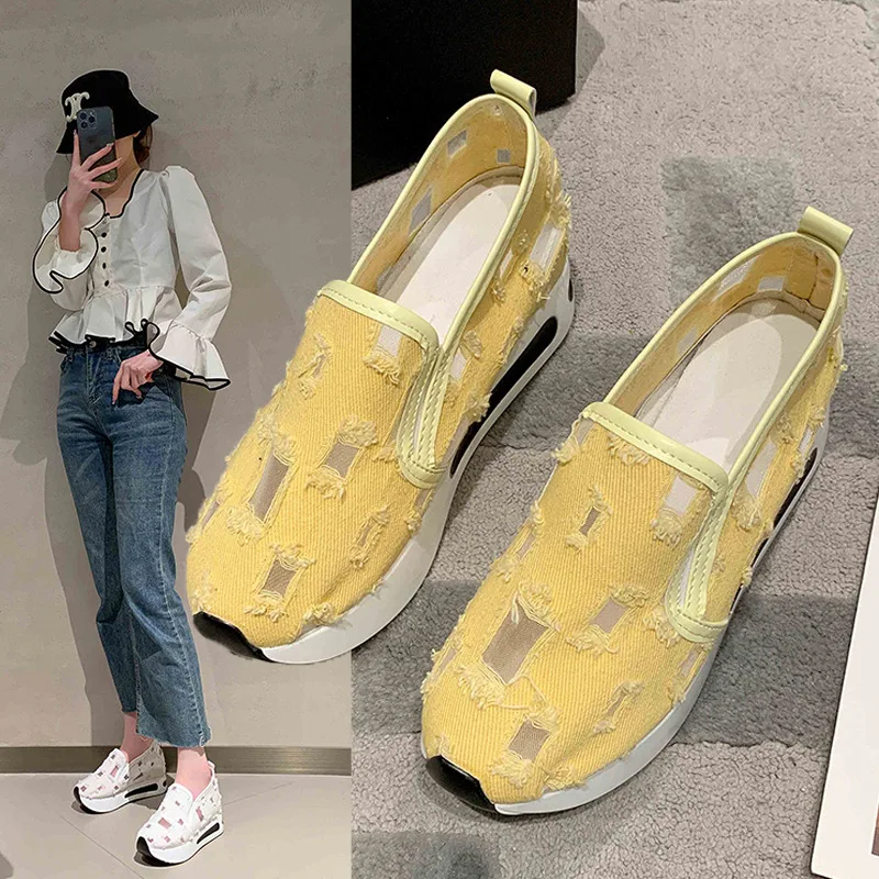 New Women Sports Shoes Thick-soled Sneakers Fashion Casual Comfortable Slip-on Flat Shoes Woman Heightening Vulcanized Shoes