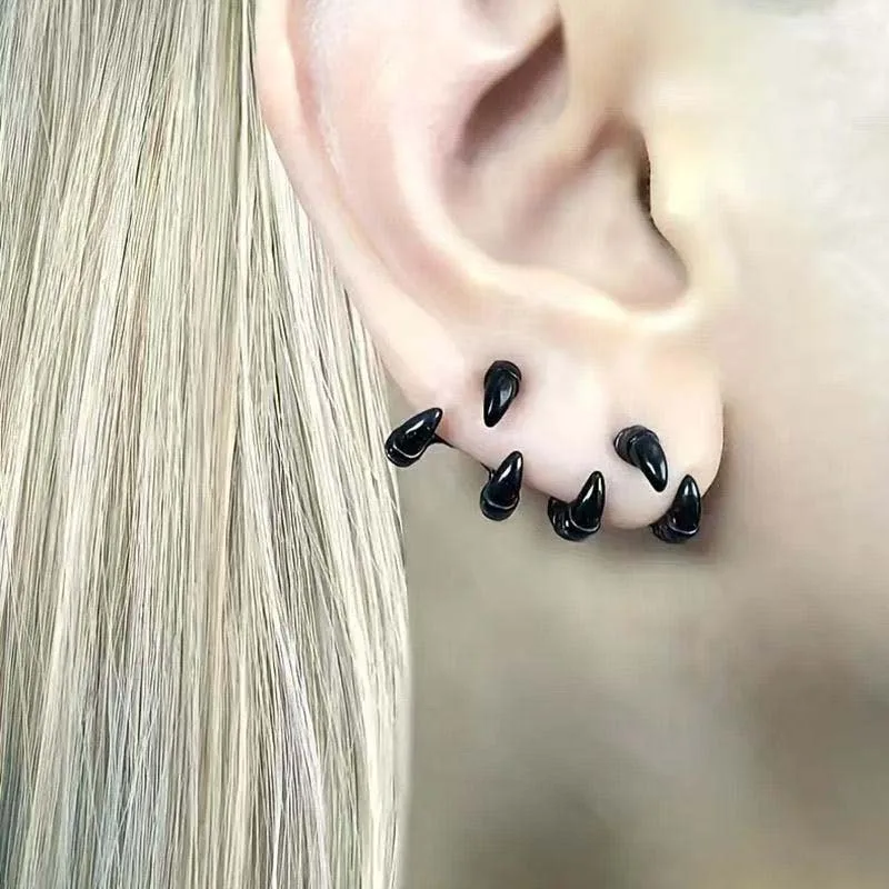 Gothic Black Claw Stud Earrings Men Punk Metal Geometric