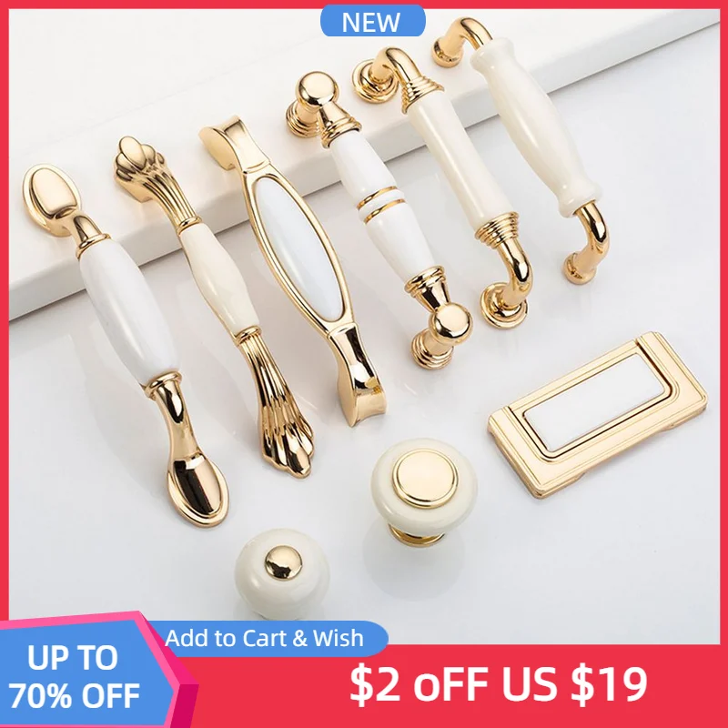 Zinc Alloy Furniture Handles Handle Kitchens Gold White Gold White