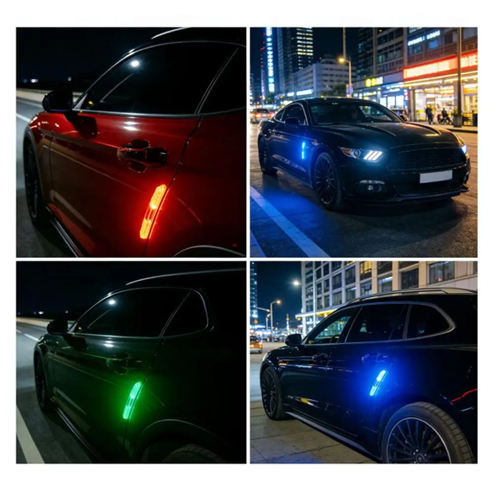 태양광 자동차 도어 충돌 방지 경고등 다채로운 LED 점멸 안전 오토바이 장식 조명 스트립 야간 주행 표시등 ?