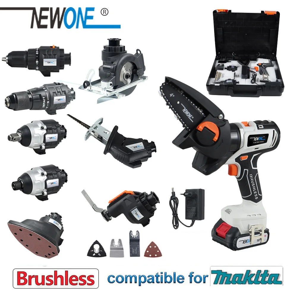 NEWONE 10 in 1 Brushless Multifunctional Tools Impact Drill Cordless DIY  Reciprocating Saw Sander Chainsaw Power Fit Makita