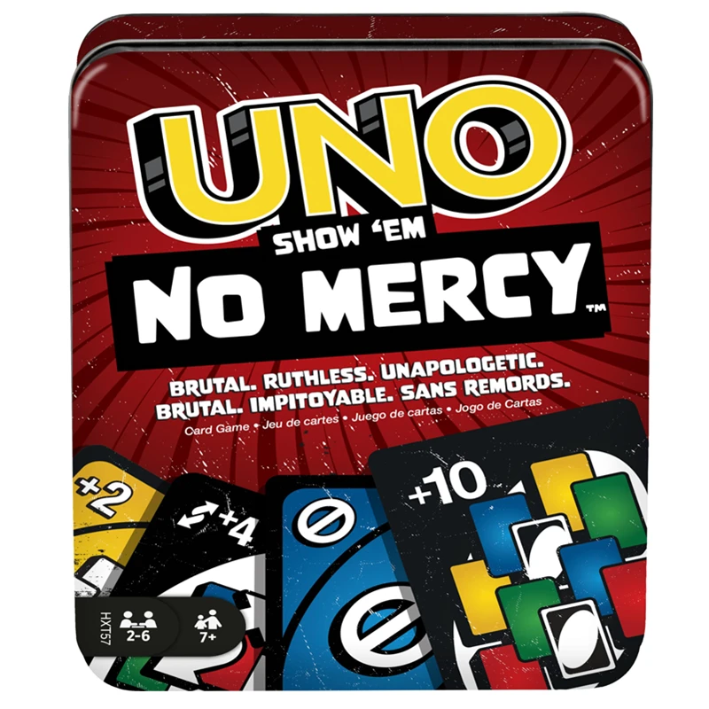 

UNO Games No Mercy Card Game Storage & Travel Tin for Kids Adults & Family Night Gift