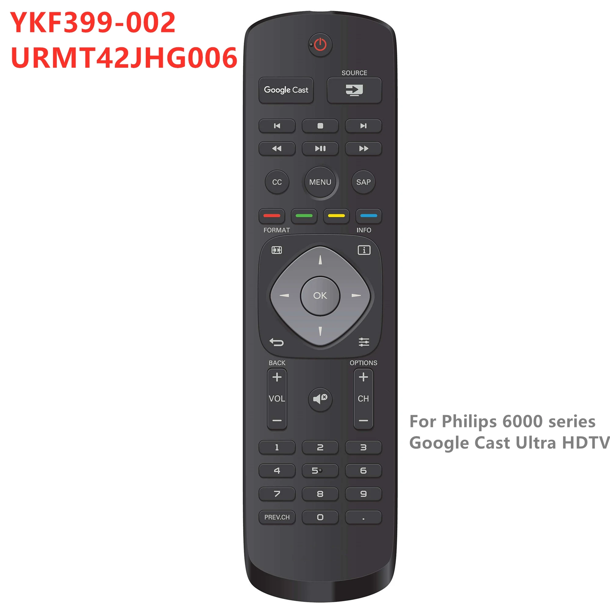 

Remote Control YKF339-002 URMT42JHG006 Suitable For PHILIPS 6000 series Google Cast Ultra HDTV 43PFL6621/F7 49PFL6921/F7