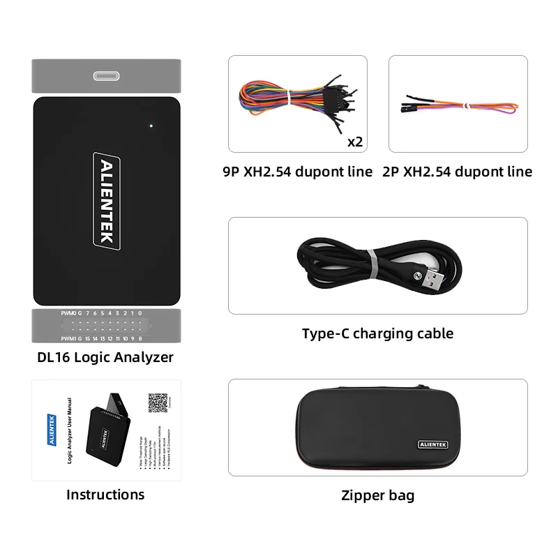 ALIENTEK Logic Analyzer DL16 250MHz Max Sample Rate 16Channels Logic Analyzer Tools ARM FPGA Debug Protocol Decoding Software 5