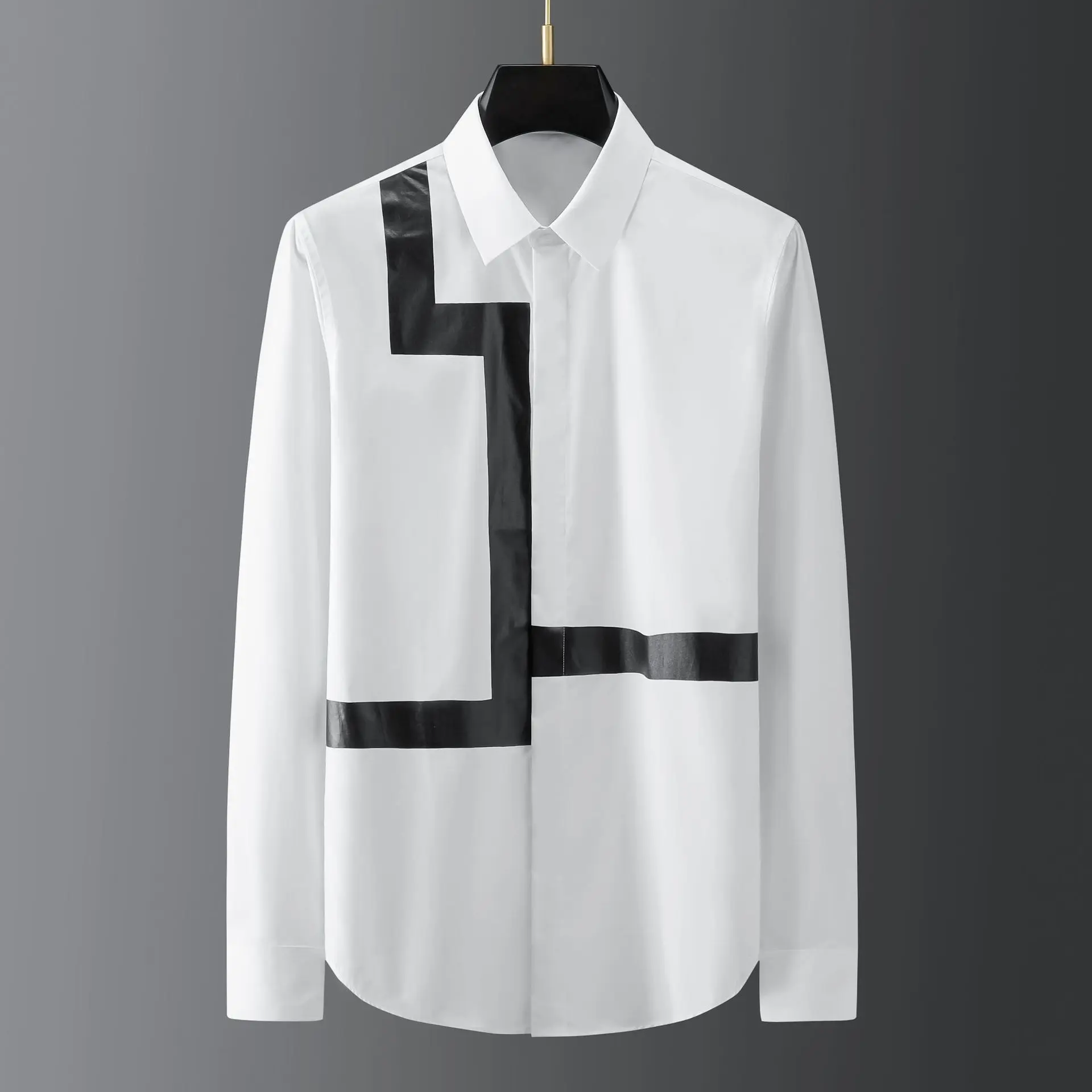 

Рубашка в европейском и американском стиле с геометрическим принтом, Приталенный топ из чистого хлопка для мужчин