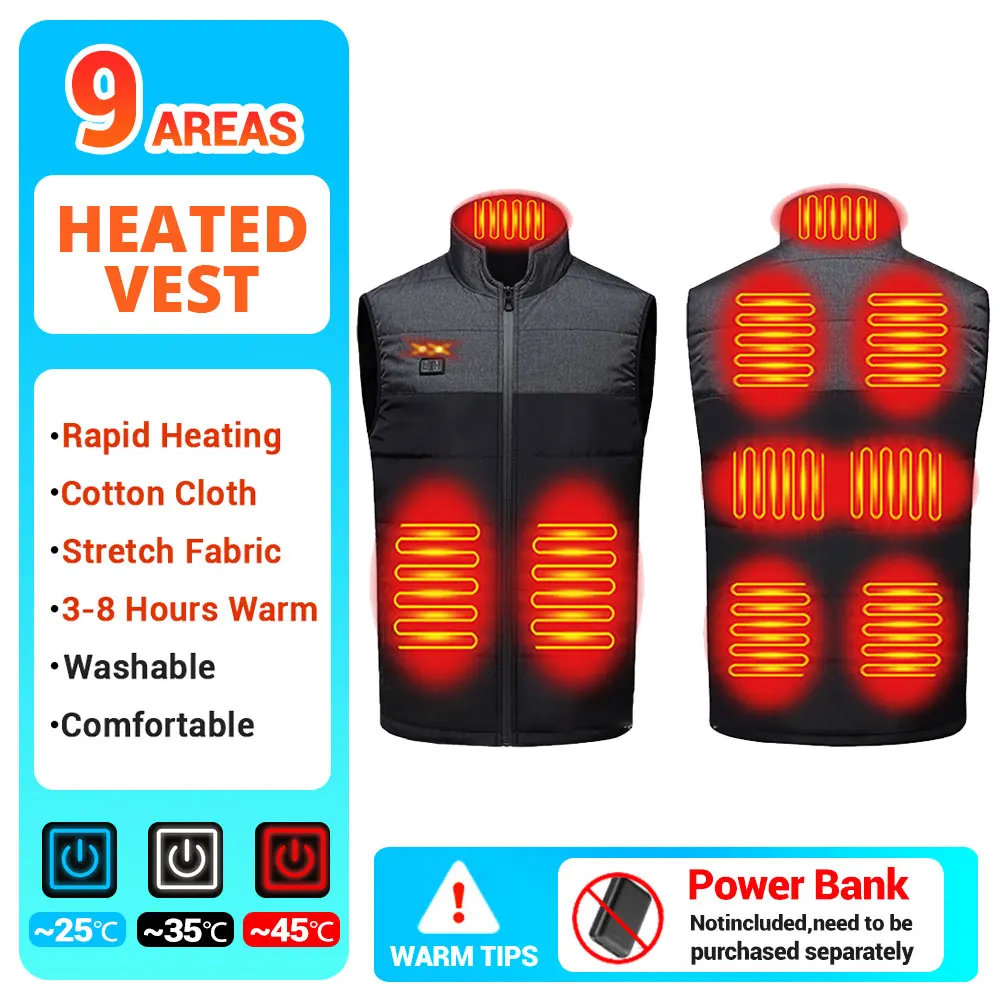 Chaleco calefactor de 17 áreas para hombre y mujer, chaleco calefactable por USB, chaqueta calefactora de temperatura con Control inteligente, abrigo de algodón para caza, senderismo y esquí