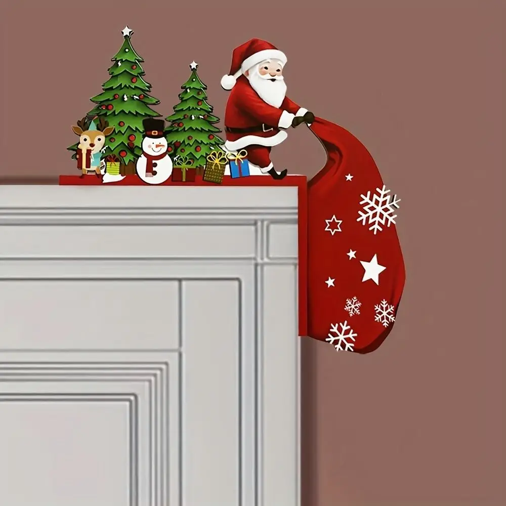 2pcs Table Corner Decoration Wooden Christmas Door Corner Frame Cartoon Modern Door Frame Pendant Santa Claus Door Sign Props
