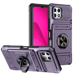 Durable Kickstand Shockproof Wallet Phone Case with Card Holder - T - Mobile REVVL 7 Pro (Purple)