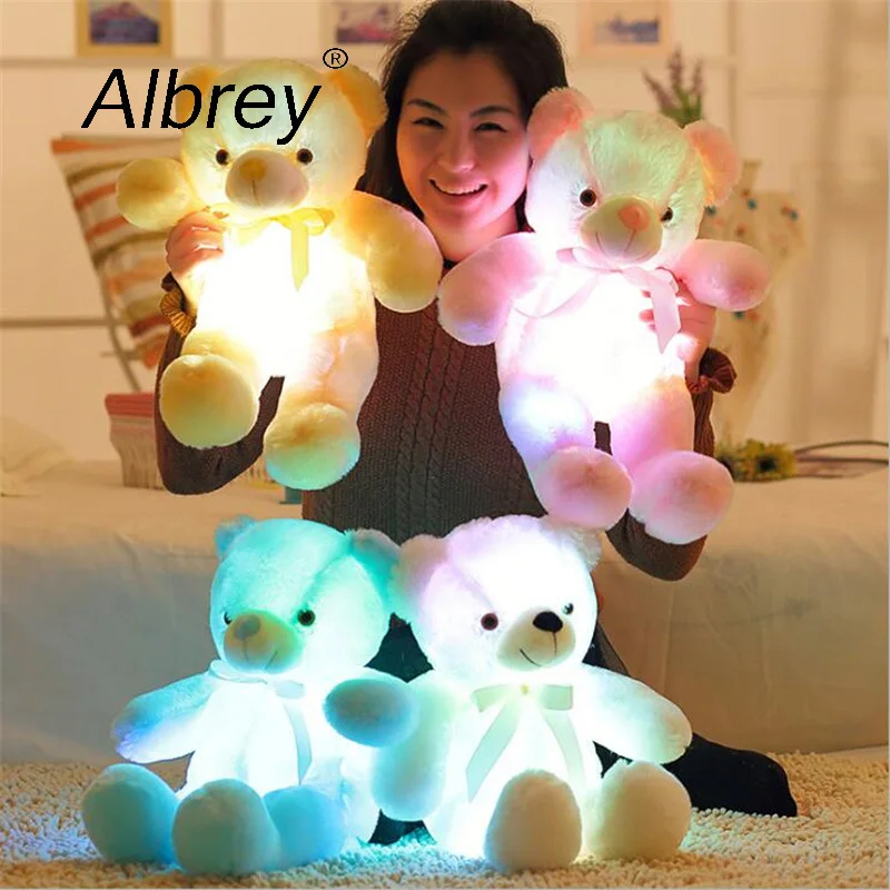 Drop Shipping Creative Light Up LED Teddy Bear Stuffed Animals Plush Toy Colorful Glowing Christmas Gift for Kids |