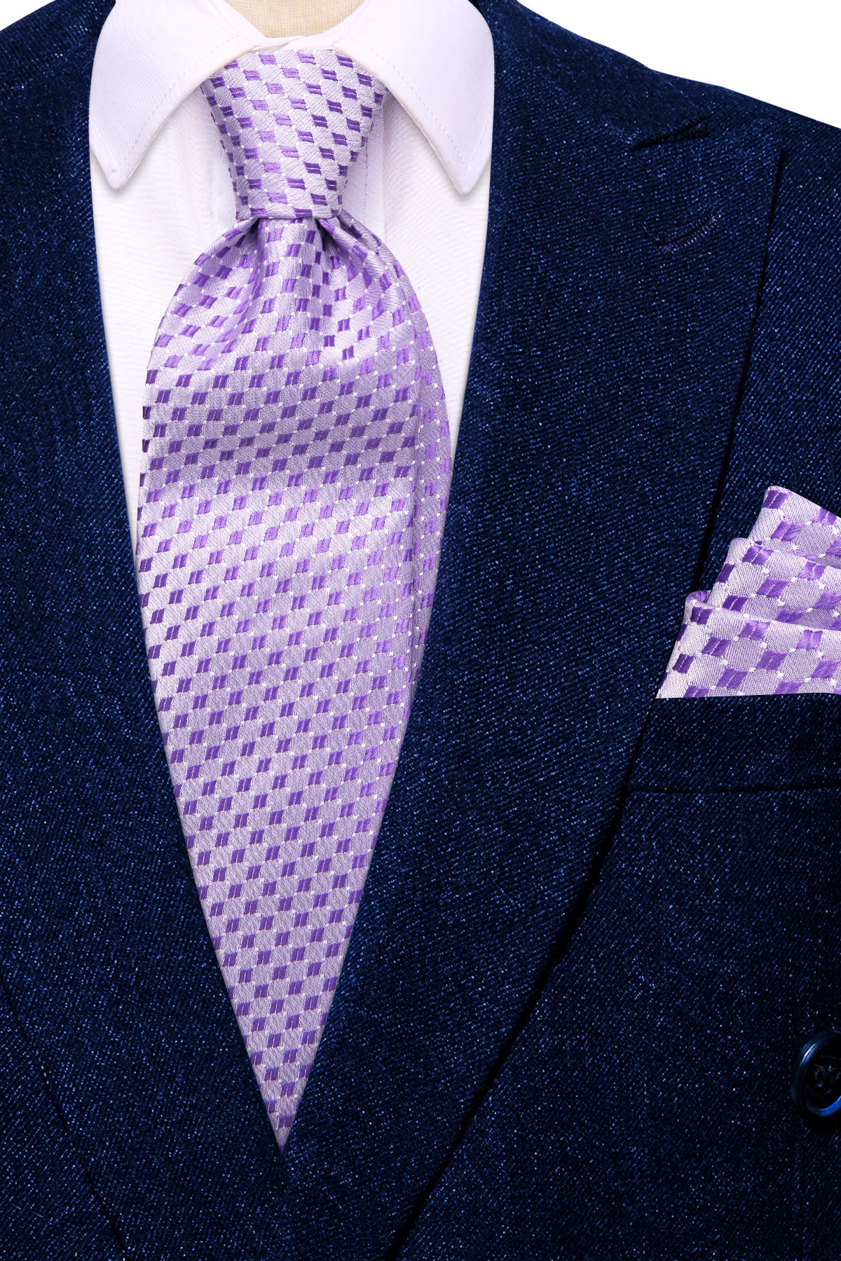 Hi-Tie Voilet Lilac Dot Neuheit Herren Elegante Krawatte Taschentuch Manschettenknöpfe für Smoking Mode Klassische Seide Luxuskrawatte für Herren – Detail 9