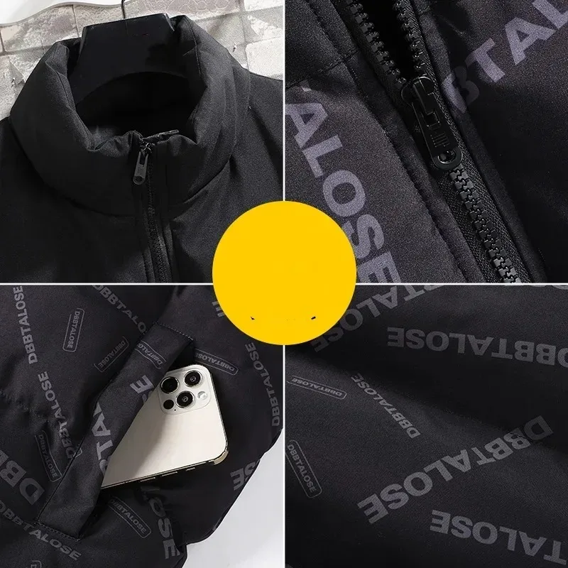 Autumn Winter Turtleneck Men's Letter Printed Sleeveless Zipper Pockets Cardigan Coats Vests Casual Loose Office Lady Tops