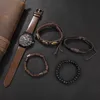 Kegllect 5PCS Men Quartz Watch Round Dial Leather Strap  Bracelet Set Ideal Choice for Gifts(Without Box) 5