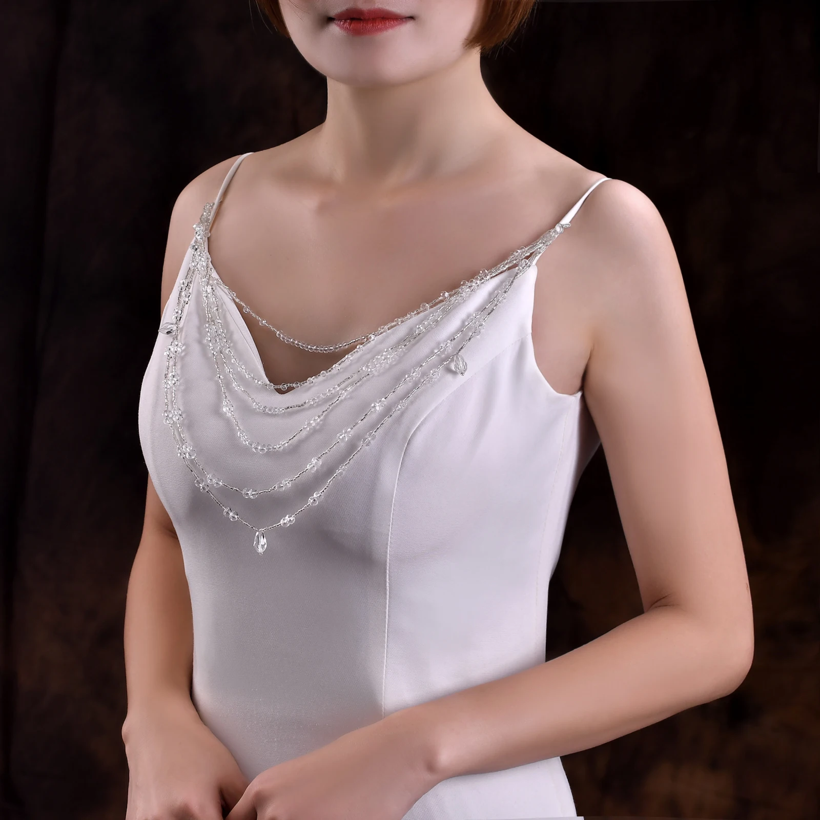 Jewelry Bride Wedding Accessories Crystal Tassel Pendant Necklace Women's Bolero Shawl Dress Shoulder Decoration SG04 - 5