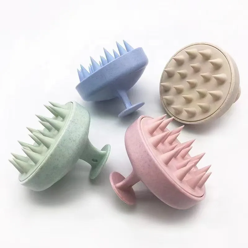 Wheat Straw Silicone Head Wash Clean Care Hair Root Itching Scalp Massage Comb Shower Brush Bath Spa Anti-Dandruff Shampoo